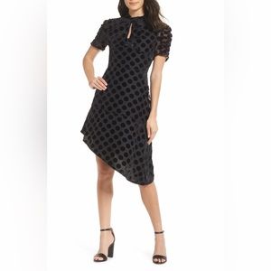 NWT Chelsea28 Asymmetrical Velvet Polka Dot dress. Size Medium.